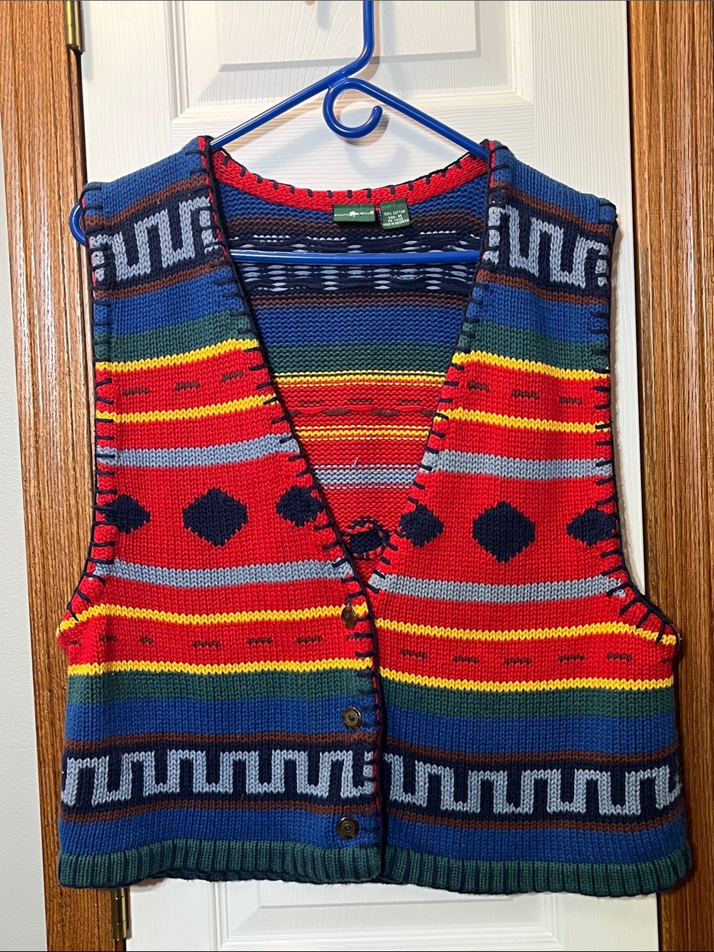 Vintage Hunt Club Southwestern Style Button-Up Sweater Vest Cotton Women’s Med